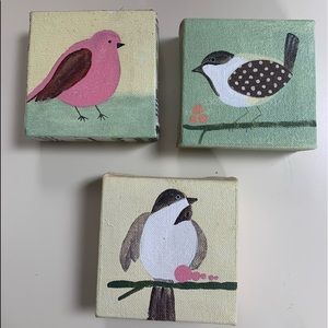 Pottery Barn Painted canvas birds - set of 3